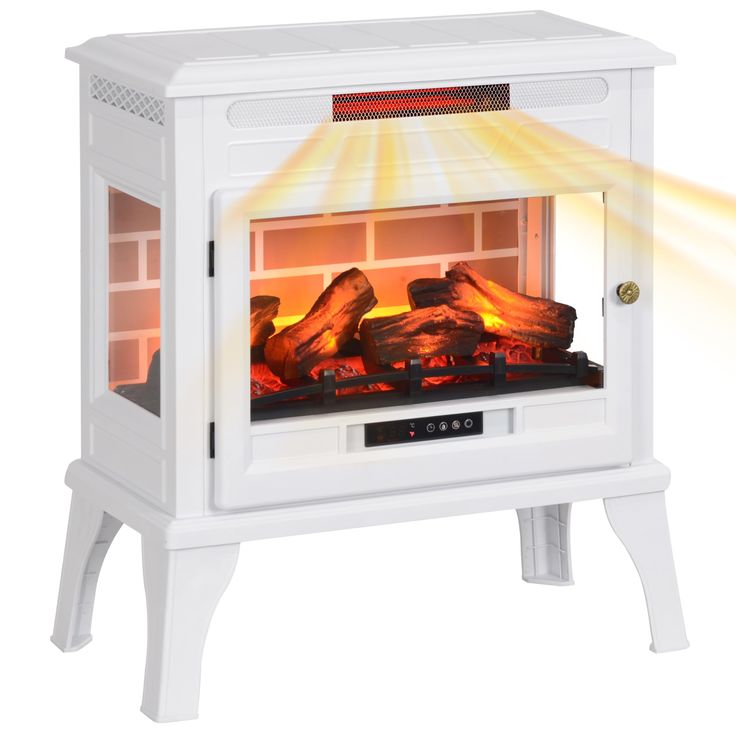 an electric fireplace with the light coming from it's door and flames on top