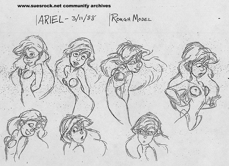 some sketches of ariel from the little mermaid