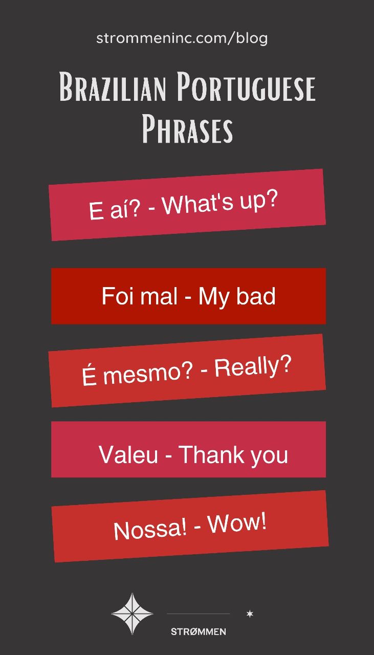 the brazilian portuguese phrase phrases are shown in red, black and white text on a dark background