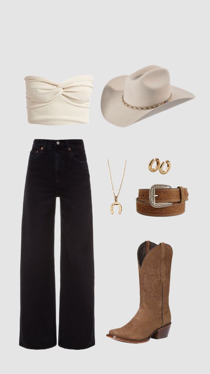 Cowgirl Dressy Outfits, Country Cowgirl Aesthetic, Country Outfits Brown Boots, West Texas Outfits, Western Outfits Women Professional, Minimal Western Outfit, Rodeo Inspired Outfits, Zach Bryan Concert Outfit Fall, Black Jeans Western Outfit