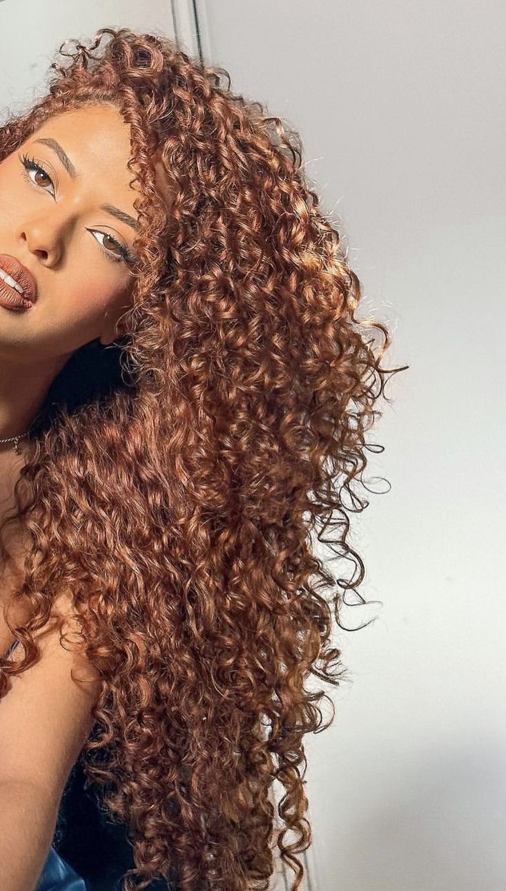 Copper Hair On Black Women Curly, Copper Natural Curly Hair, Light Auburn Curly Hair, Auburn Hair Color Curly, Burgundy Highlights On Dark Hair Curly, Maple Brown Hair Curly, Chestnut Brown Hair Curly, Copper Chestnut Hair, Curly Caramel Hair