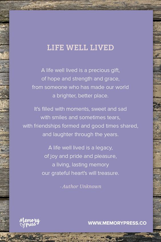 a purple card with the words life well lived written in white on it and an image of