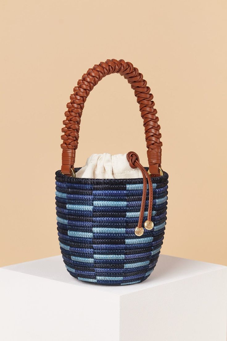 Woven Handle Lunchpail / Denim Check – Cesta Collective Rwanda Africa, Lunch Pail, Rebecca Vallance, Jenny Bird, Olympia Le Tan, Raffia Bag, Women Artisans, World Class, Blue Tones