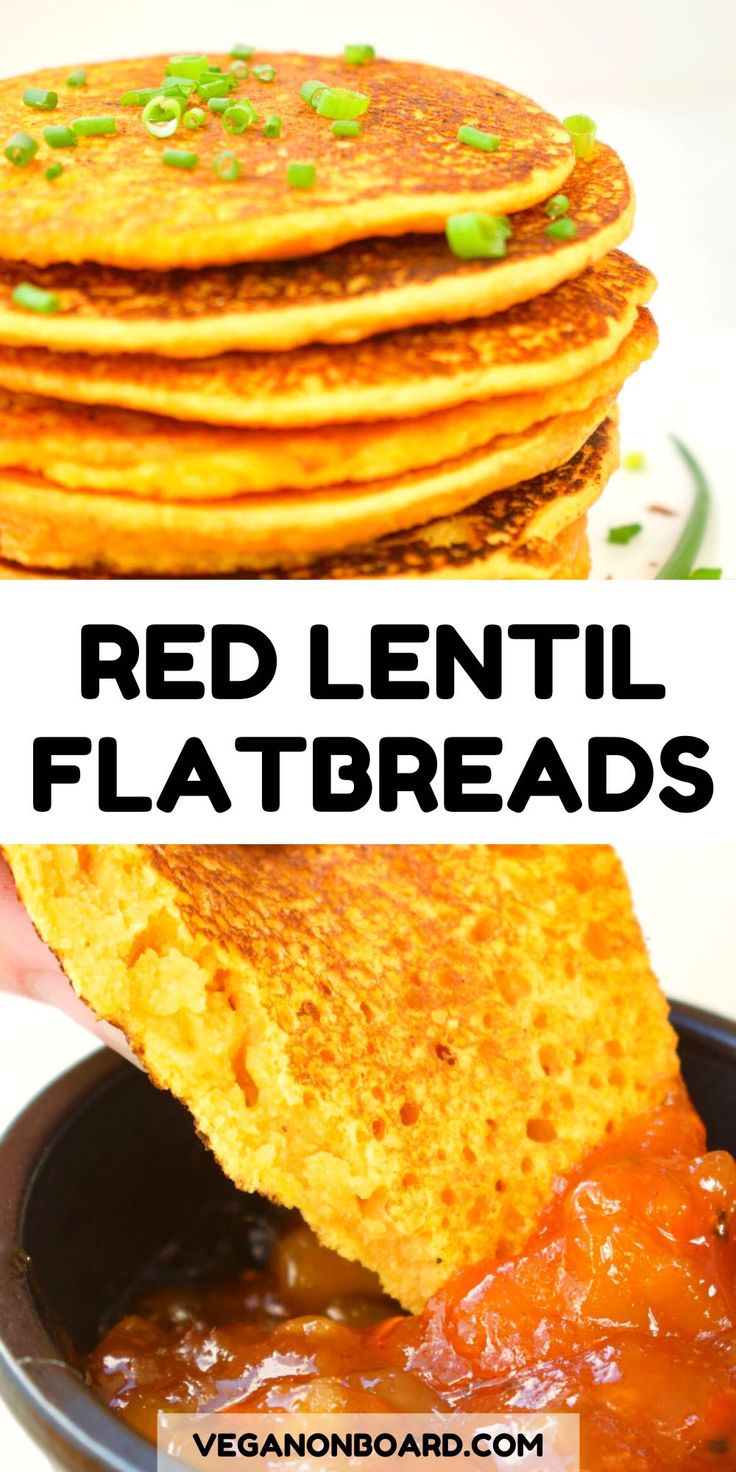 stack of red lentil flatbreads with tomato sauce