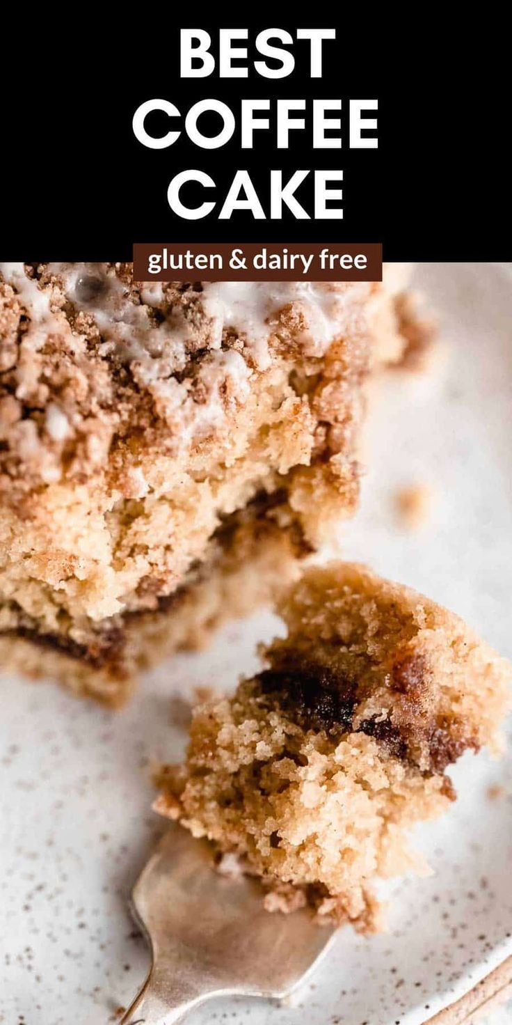 the best coffee cake gluten and dairy free is on a plate with a fork