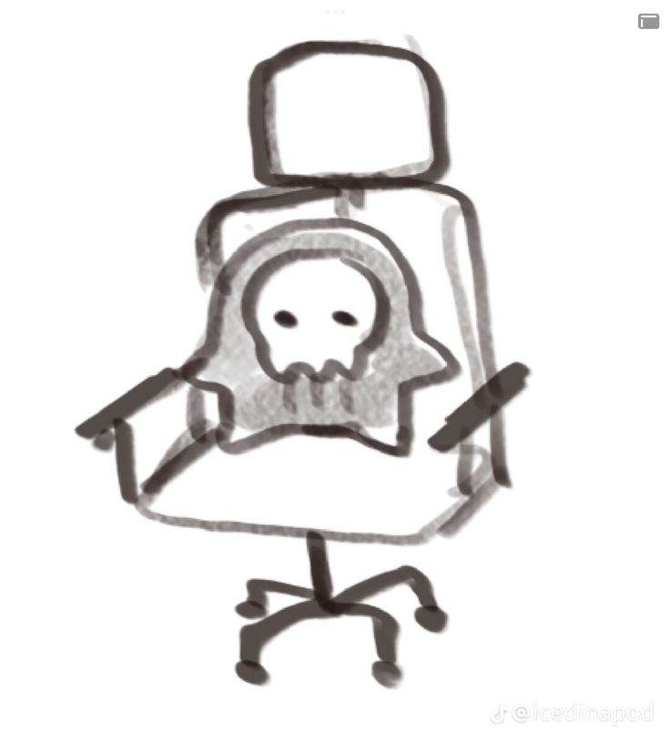 a drawing of a computer chair with a skull on it's head and arms