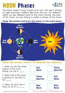 the moon phases worksheet is shown in this graphic style, with an image of the sun and planets on it