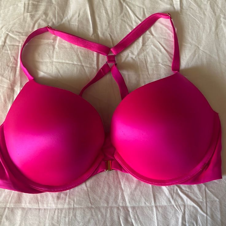 Victoria’s Secret Barbie Look Very Sexy Push Up Bra 36c! New Without Tags! This Color Is So Gorgeous!! Total Barbie Vibes With This Hot Pink Color And Gold Hardware! Victoria's Secret Push-up Bra With Padded Cups, Victoria's Secret Padded Push-up Bra, Victoria's Secret Push-up Bra With Lined Body, Barbie Look, Barbie Vibes, Satin Bra, Hot Pink Color, Sleep Wear, Pretty Lingerie