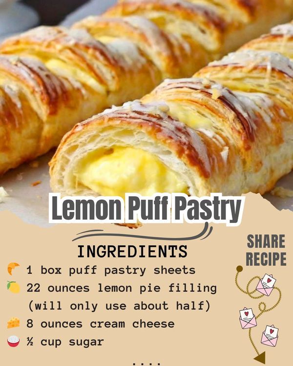 the recipe for lemon puff pastry is shown in an advertisement with information about how to make it