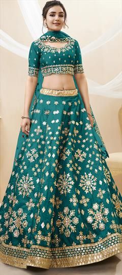 Green color Lehenga in Art Silk fabric with Embroidered, Sequence, Zari work Green Art Silk Lehenga For Celebration, Eid Green Choli With Motifs, Festival Lehenga With Intricate Embroidery For Celebrations, Festive Green Choli With Motifs, Festive Lehenga With Intricate Embroidery For Celebration, Embroidered Art Silk Fabric With Motifs For Wedding, Festival Choli With Intricate Embroidery For Celebration, Festival Choli With Intricate Embroidery, Eid Green Motifs Choli