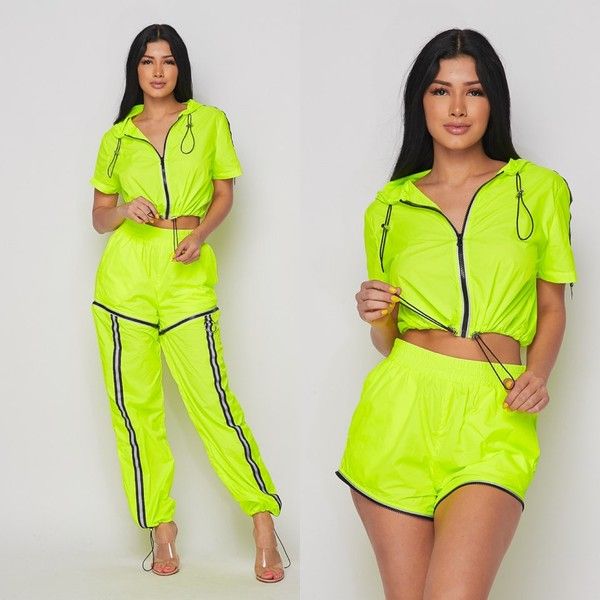 Two Ways Reflective Tracksuit - Wäre Rare Reflective Tracksuit, Pants Into Shorts, Cute Fits, The Flash, Crop Jacket, Neon Yellow, Track Pants, Outdoor Activities, Fitness Fashion