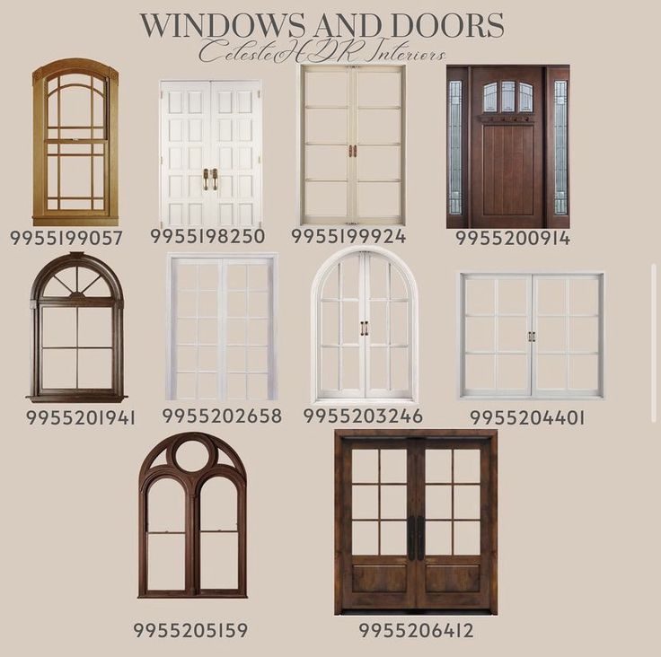 windows and doors are shown in different sizes, colors, and styles for the home