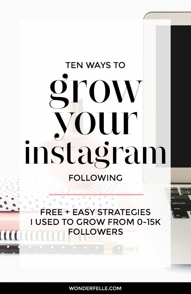 a laptop computer sitting on top of a desk with the words, ten ways to grow your instagram following