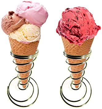 two ice cream cones sitting on top of each other