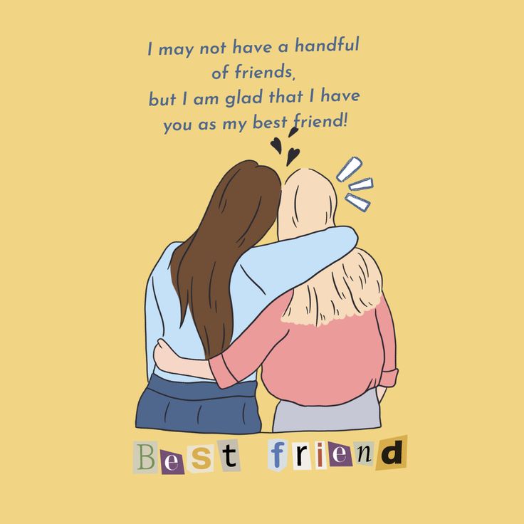 two women hugging each other and the words best friend are written in white on yellow