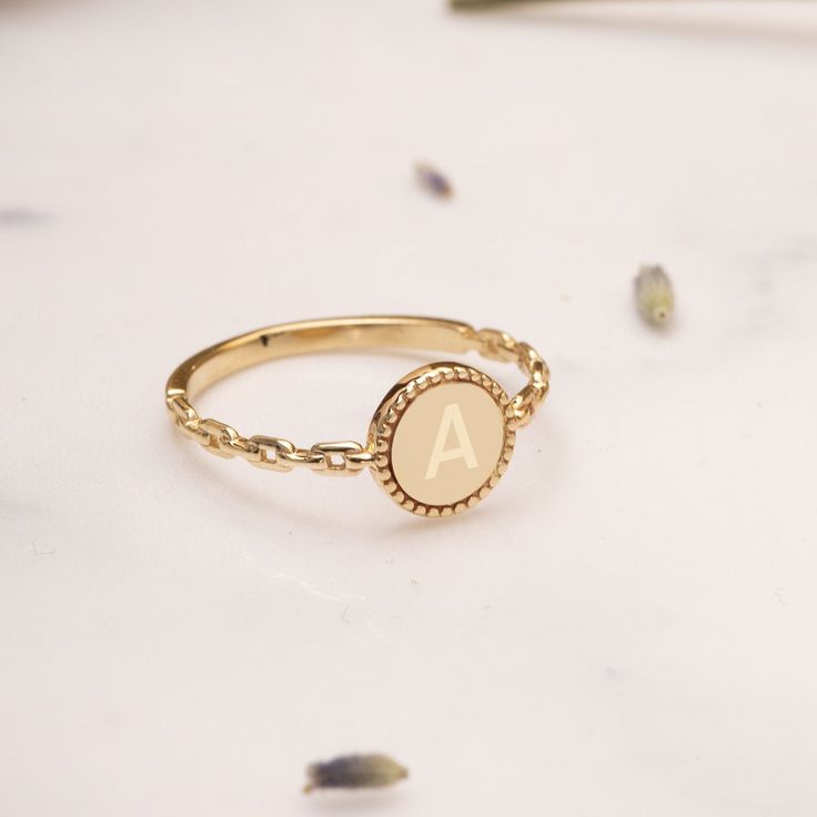 14k 18k Real Solid Custom Initial Disc Ring, Engrave Leter Sun Disk Gold Ring, Personalized Custom Signet Ring, Petite Dainty Minimalist Ring Material: Solid Gold, real gold (not gold-filled or no gold plated) Available Gold Karat: 14K (585), 18K (750) Available Gold Color: Yellow, rose, white Width of the ring: 8 mm M o r e * F r o m * U s Goldstore Jewelry - https://etsy.me/3gHtcrZ * Urn Necklaces - https://etsy.me/2Asb4BM * Bar Necklaces - https://etsy.me/2MhoVxO * Name Necklaces - https://et Personalized Elegant Round Midi Rings, Elegant Personalized Round Midi Rings, Classic Round Stackable Chain Ring, Classic Stackable Round Chain Ring, Elegant Personalized Yellow Gold Midi Rings, Adjustable Yellow Gold Initial Ring, Dainty Rose Gold Initial Ring With Tarnish Resistance, Gold Plated Tarnish Resistant Chain Ring As Gift, Dainty Rose Gold Initial Ring, Tarnish Resistant