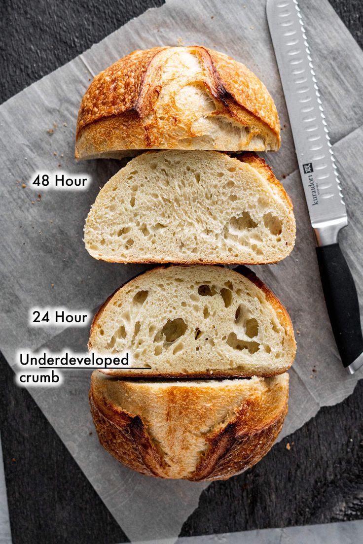 a loaf of bread sitting on top of a piece of paper next to a knife