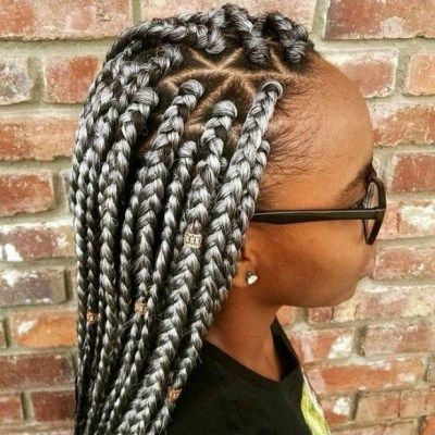 Gray Box Braids, Parting Pattern, Grey Box Braids, Bob Box Braids Styles, Ghana Braid Styles, Long Cornrows, Triangle Box Braids, Large Box Braids, Blonde Box Braids