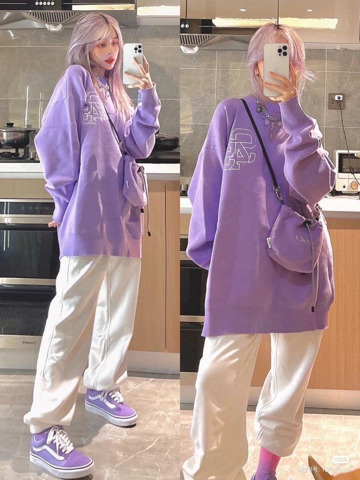 Outfit Ideas Tomboy, Purple Outfit Ideas, Fashion Outfits 2022, Outfits Colourful, Outfits Colorful, Purple Streetwear, Techwear Streetwear, Purple Outfit, Purple Outfits