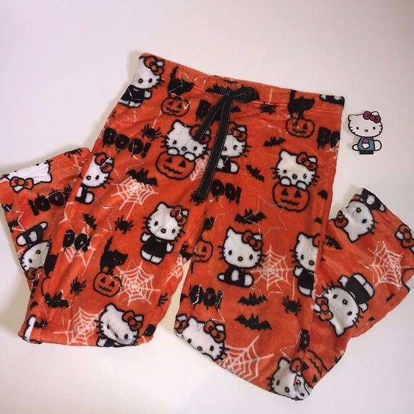 Hello Kitty Pjs, Hello Kitty Pajama Pants, Halloween Pajama Pants, Halloween Hello Kitty, Halloween Pjs, Kitty Clothes, Hello Kitty Clothes, Couple Pajamas, Halloween Pajamas