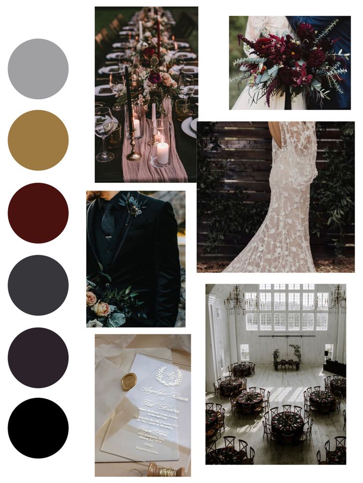 a collage of different wedding colors and details