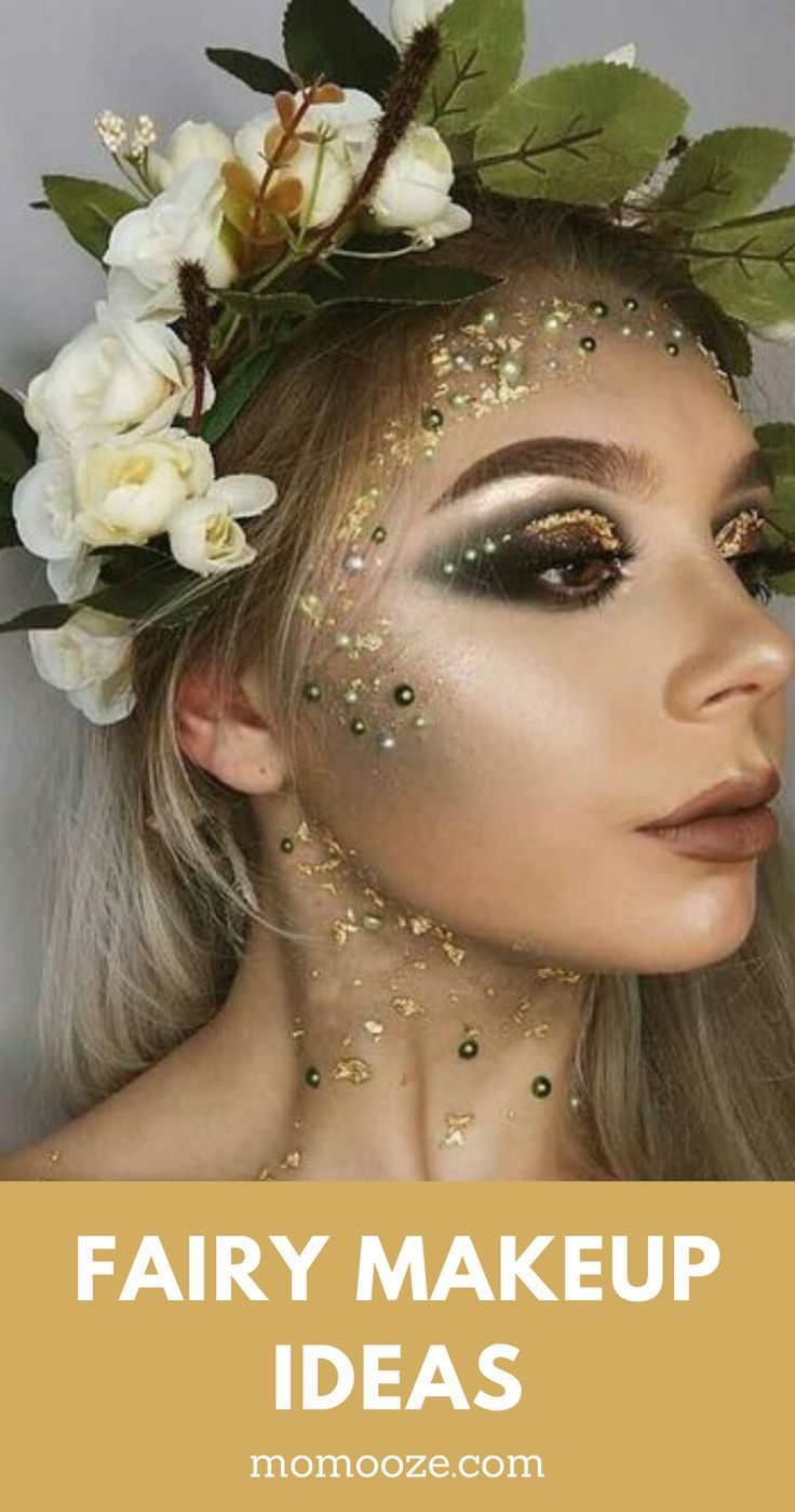 Fairy Makeup Ideas for Halloween Faerie Costume Halloween, Women’s Fairy Costume Ideas, Fae Costumes Women, Elf Makeup Halloween Woodland Fairy, Fairy Halloween Costumes Make Up, Magical Costume Ideas, Mythical Fairy Costume, Fairy Dress Up Ideas, Halloween Costumes With Fun Makeup