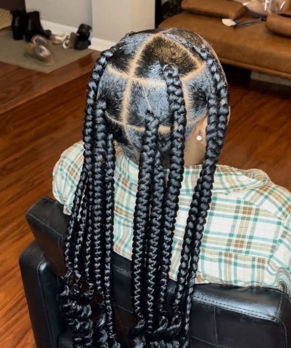 How To Style Jumbo Knotless Braids, Box Braids Coi Leray, Braid Layout, Braids Coi Leray, Size Braids, Jumbo Knotless Box Braids, Jumbo Knotless, Knotless Box Braids, Coi Leray