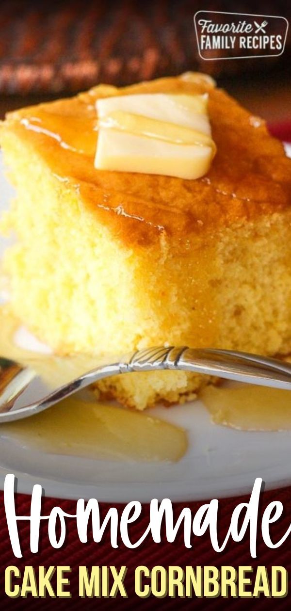 homemade cake mix cornbread on a plate with a fork