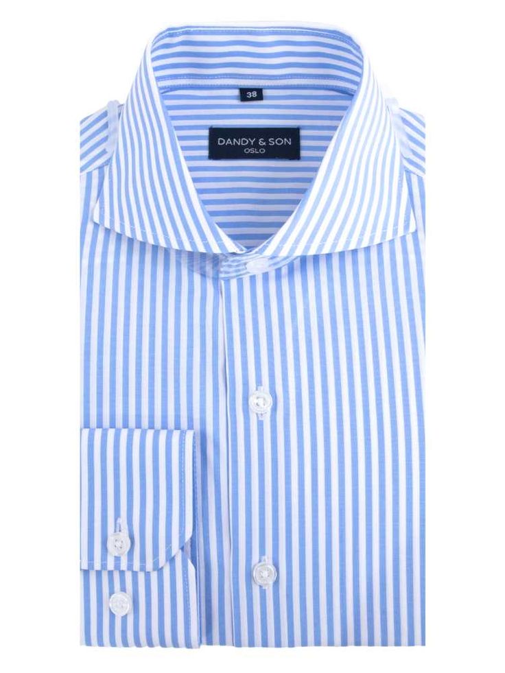 cutaway big blue stripes dress shirt by Dandy & Son flat lay Cutaway Collar, Scandinavian Fashion, Collar Stays, Big Blue, Oxford Shirt, Shirt Accessories, Dandy, Blue Shirt, Perfect Shirt