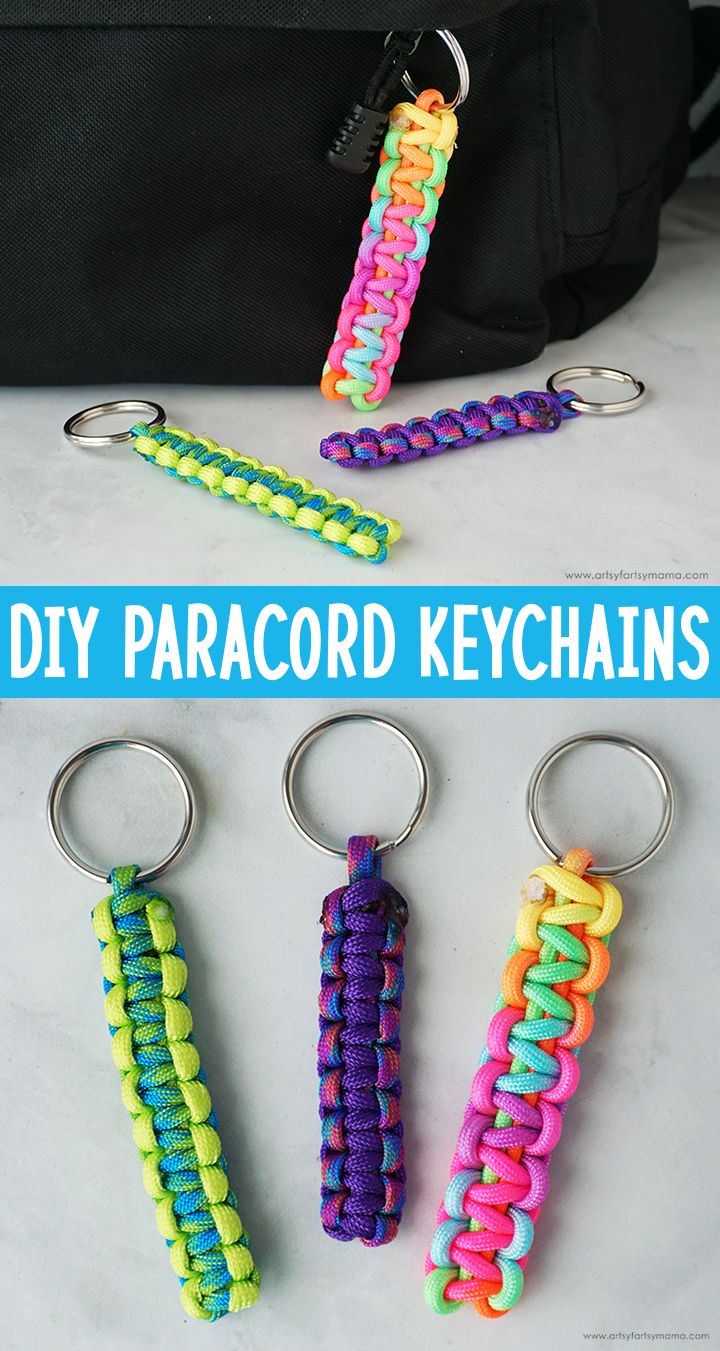 three keychains made out of plastic beads with the words diy paracord keys