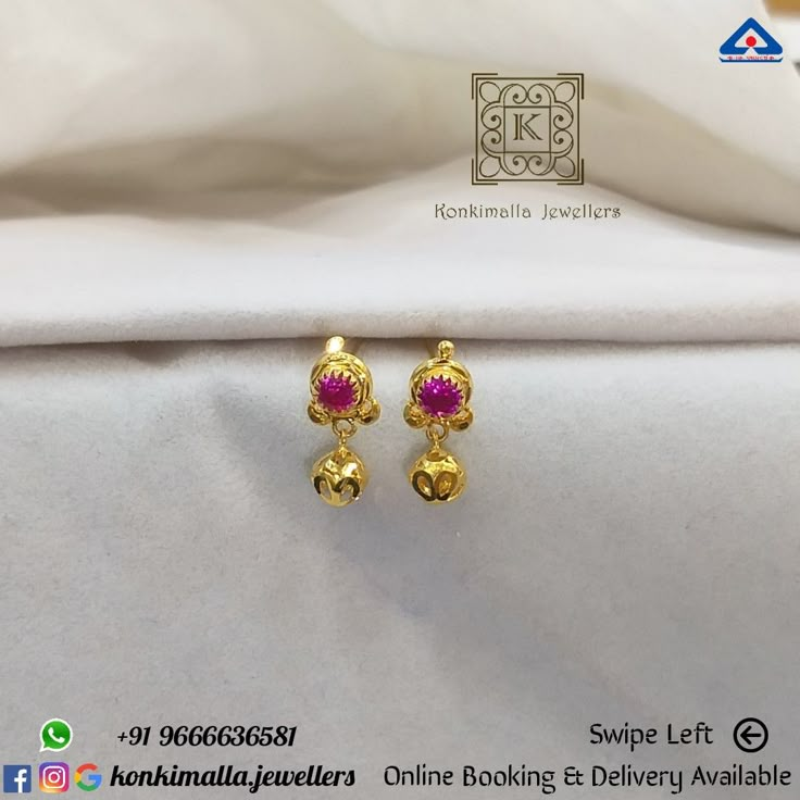 Baby Earrings Gold Indian, Black Beads Ear Rings Gold, 2 Grams Gold Earrings, 2 Grams Gold Earrings Designs, Baby Jewelry Gold, Gold Earrings For Kids, Temple Jewellery Earrings, Small Earrings Gold, Gold Earrings Indian