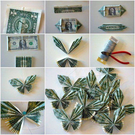 dollar bill origami butterflies made from toilet paper