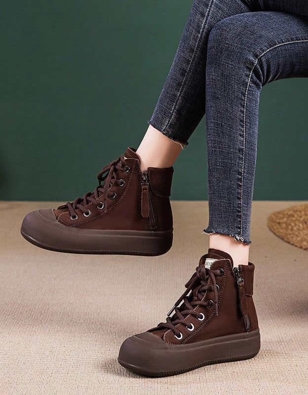 Double Sides Zipper Casual Leather Sneaker Boots — Obiono High-top Martin Boots With Zipper Closure For Fall, Fall High-top Martin Boots With Zipper Closure, Brown Platform Boots With Zipper And Round Toe, Brown Platform Boots With Zipper Closure And Round Toe, Casual Martin Boots With Zipper Closure And Round Toe, Casual Martin Boots With Zipper And Round Toe, Brown Platform Boots With Zipper Closure, Casual Lace-up Boots With Zipper And Round Toe, Casual Lace-up Martin Boots With Zipper