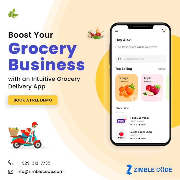 an advertisement for grocery business with the text,'boost your grocery business with an intuitive grocery delivery app book a free demo