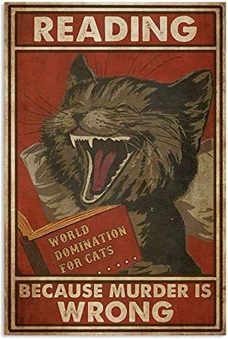 Reading Posters, Bathroom Posters, Cat Reading, Cat Signs, Vibrant Artwork, Cat Wall Art, Vintage Poster Art, Art Sign, Retro Wall Art