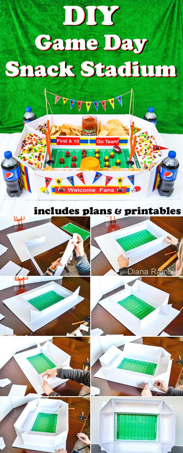 the instructions for how to make a diy game day snack stadium