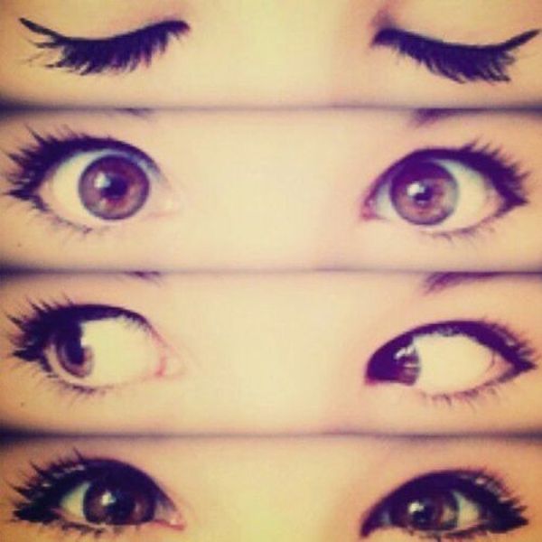 four different pictures of the same woman's eyes with long lashes and fake eyelashes