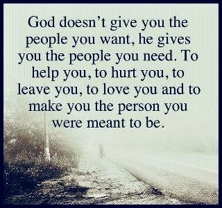 a person walking down a road with the words god doesn't give you the people you want, he gives you the people you