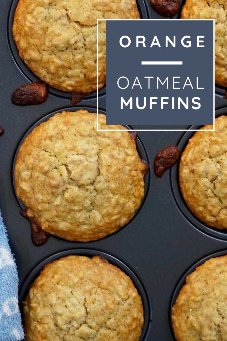 orange oatmeal muffins in a muffin tin with text overlay