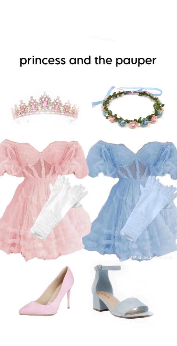 the princess and the pauer costume is shown in three different colors, including blue, pink