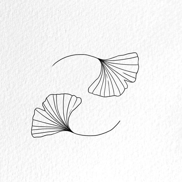 two seashells in the shape of a circle on white paper with black ink