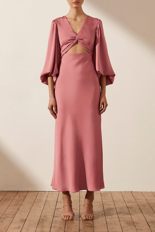 Luxe Twist Front Balloon Sleeve Midi Dress | Rose | Dresses | Shona Joy – Shona Joy International Midi Prom Dress, Sangria Dress, Silk Wedding Gown, Maxi Dresses Online, Backless Midi Dress, Party Attire, Shona Joy, Rose Dresses, Maxi Dress Online