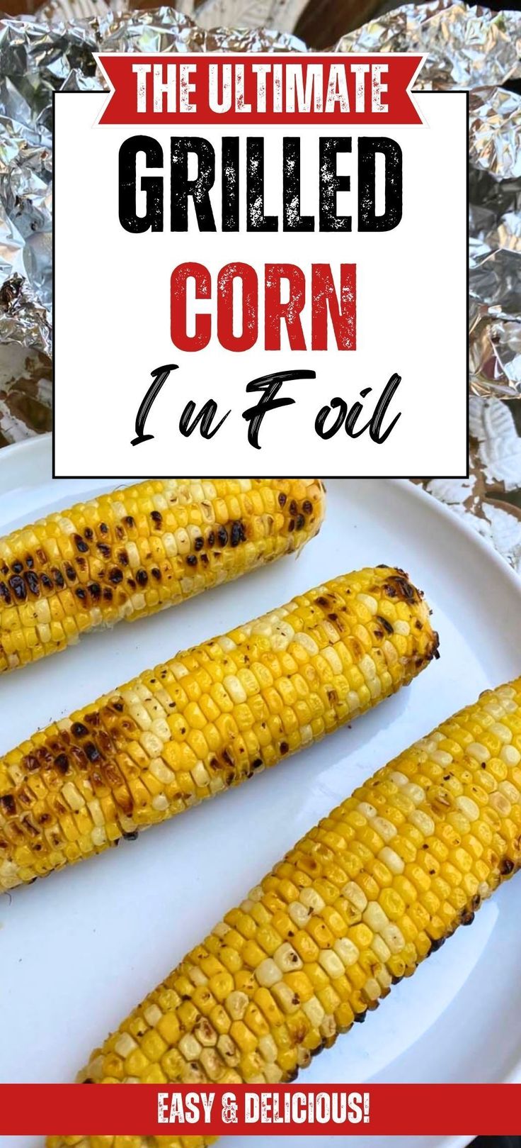 grilled corn on the cob with text overlay