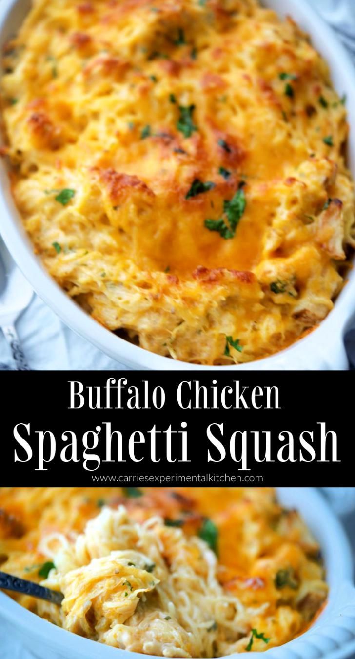 this is an image of buffalo chicken spaghetti squash casserole