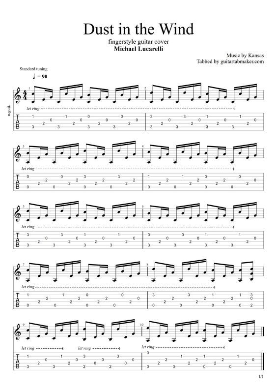 the guitar tab for dust in the wind