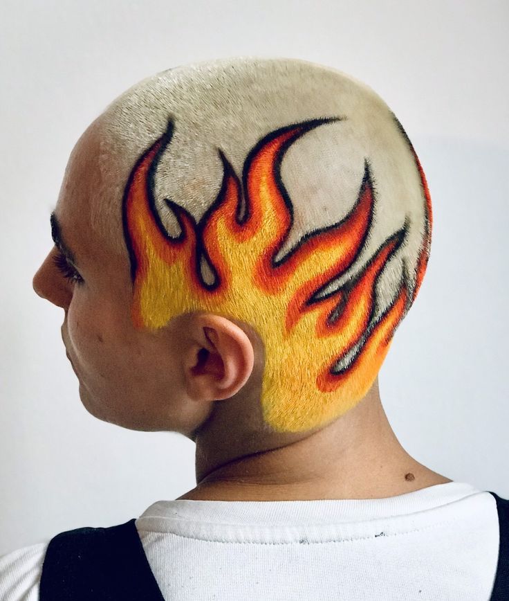 Bleached Hair Men, Flame Hair, Shaved Hair Designs, Buzzed Hair, Fire Hair, Art Account, Bald Hair, Haircut Designs, Long Hair Color