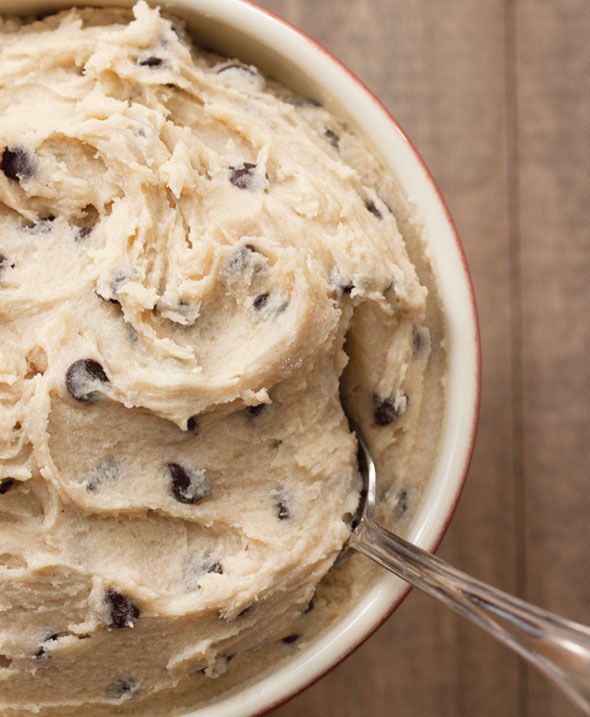 a bowl filled with batter and chocolate chips