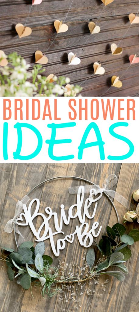 the bridal shower ideas banner is hanging on a wooden wall with flowers and greenery