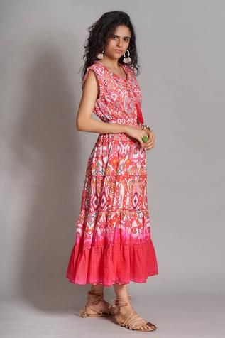 Shop for Payal Jain Pink Cotton Ikat Print Dress for Women Online at Aza Fashions Ikat Dress, Ikat Print, Pink Ruffle, Pink Cotton, Dress For Women, Aza Fashion, Ruffle Trim, Fabric Cotton, Dresses Online