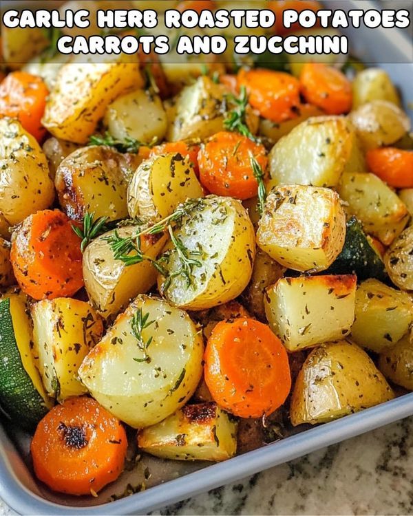 carrots, potatoes and zucchini with herbs in a bowl